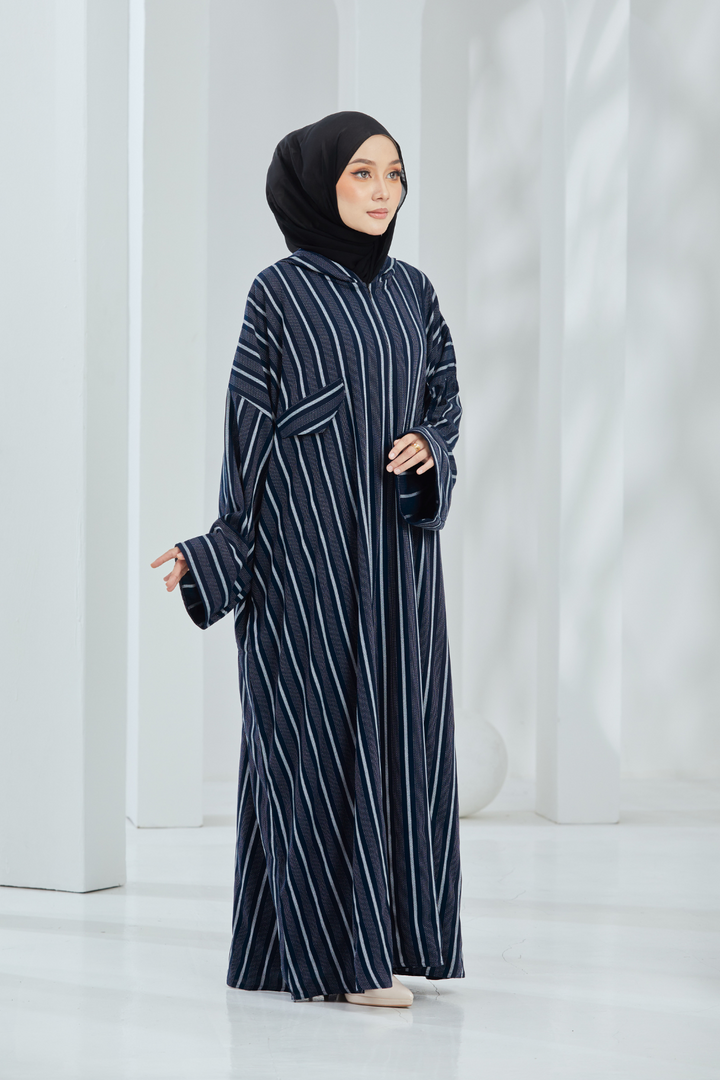 Deena Navy Striped Hoodie Abaya