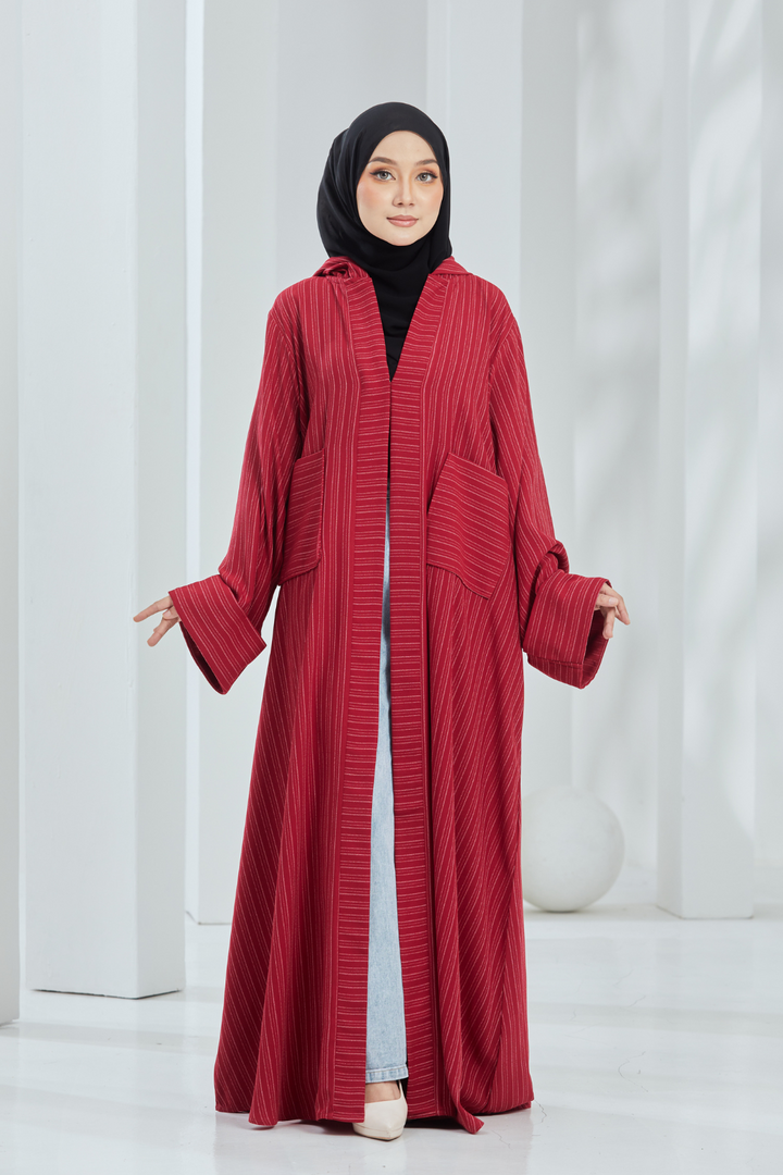 Helwa Red Stripes Hoodie Abaya