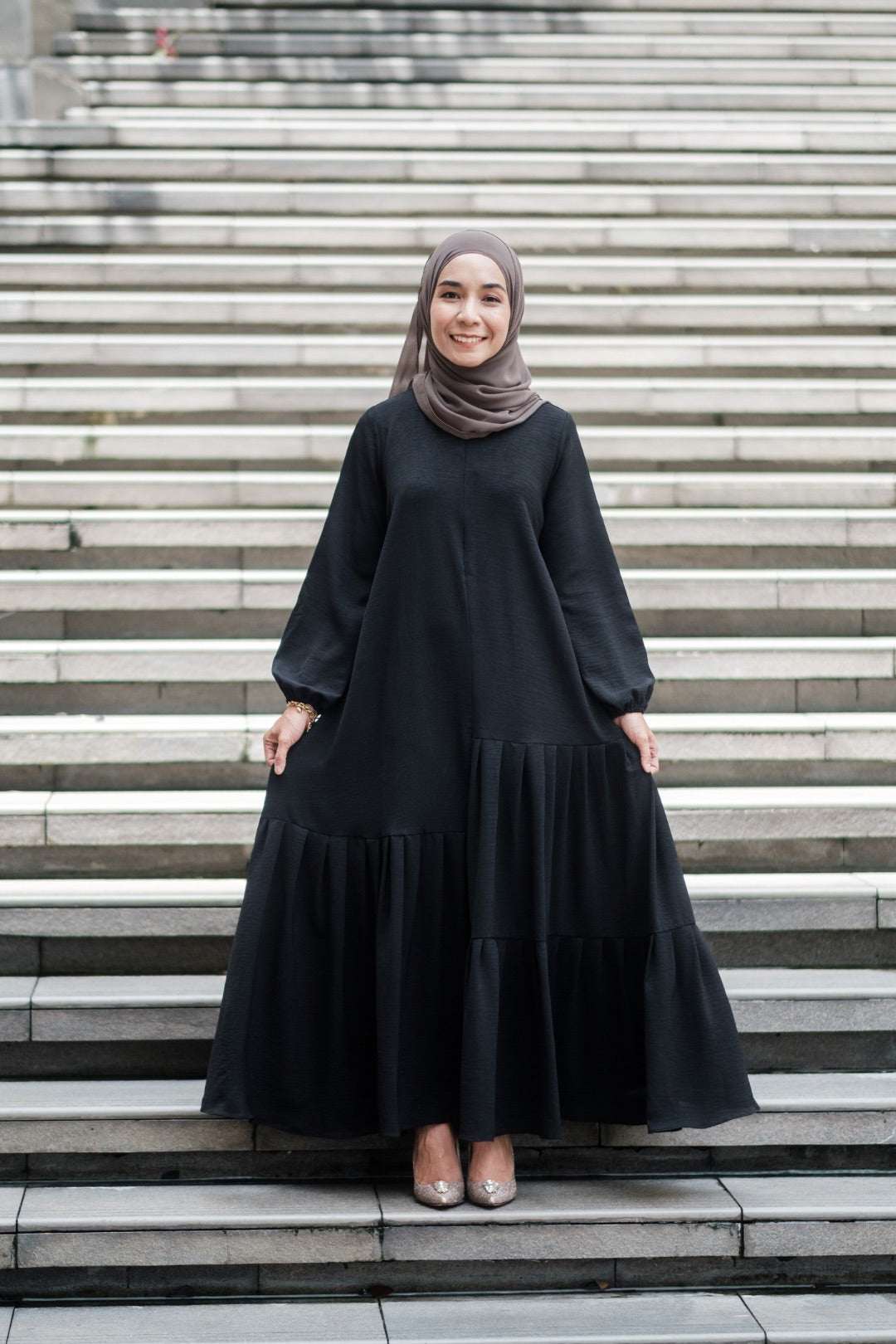 Joud Tiered Abaya in Black