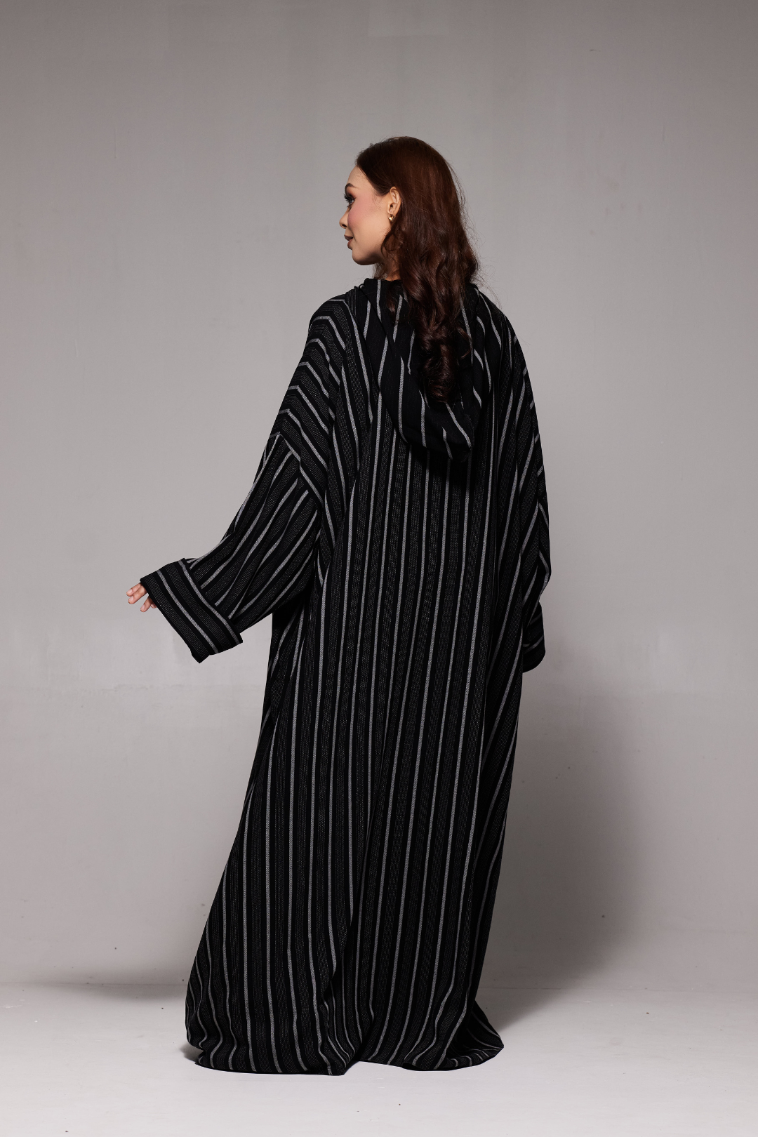 Deena Black Striped Hoodie Abaya