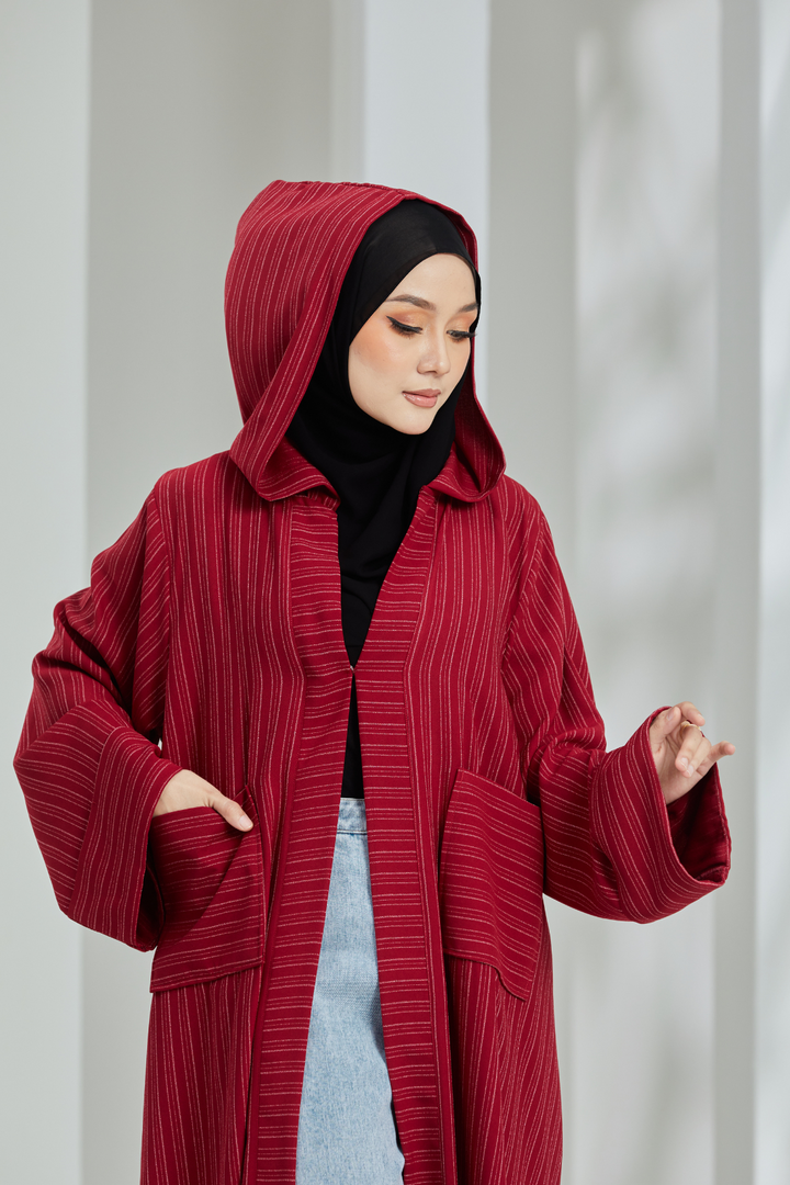 Helwa Red Stripes Hoodie Abaya