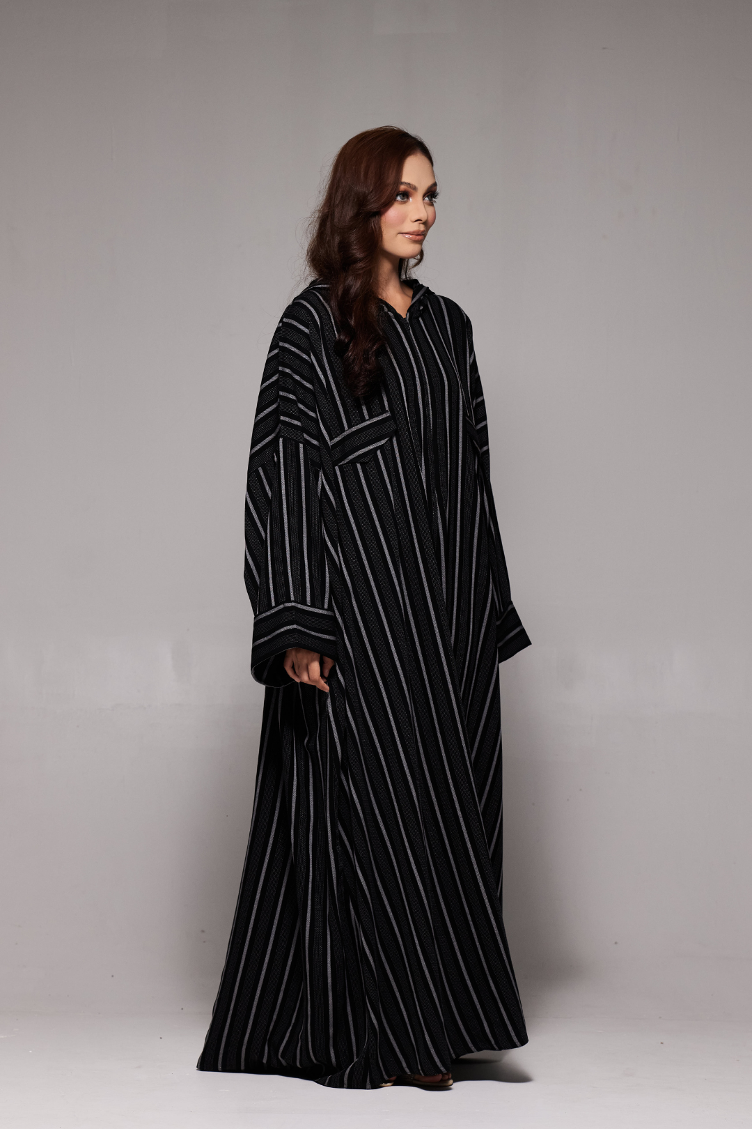 Deena Black Striped Hoodie Abaya