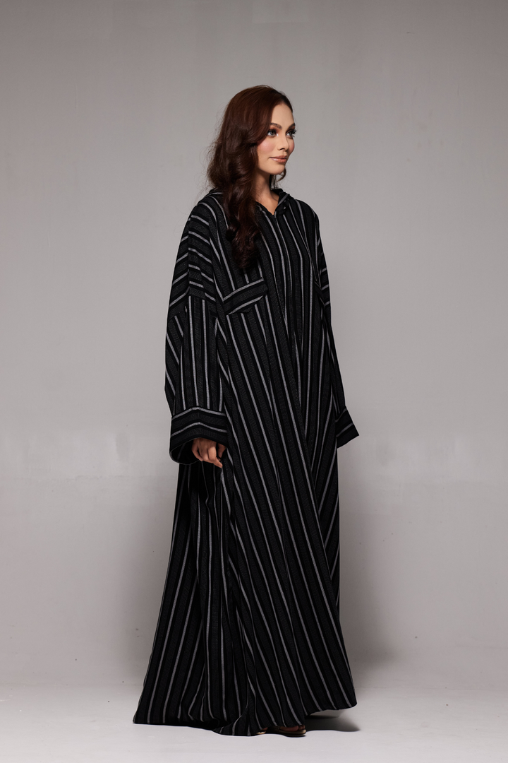 Deena Striped Hoodie Abaya