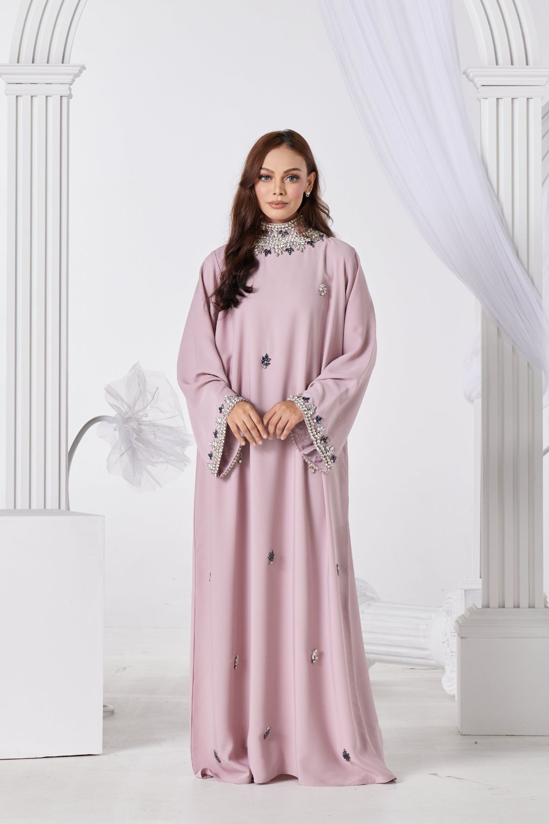 PO Luxe Series : Ammara Abaya in Beige Pink