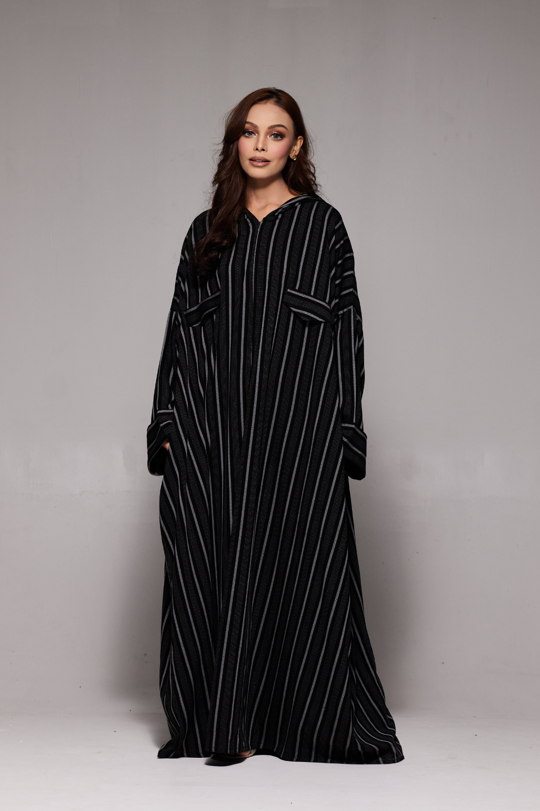 Deena Black Striped Hoodie Abaya