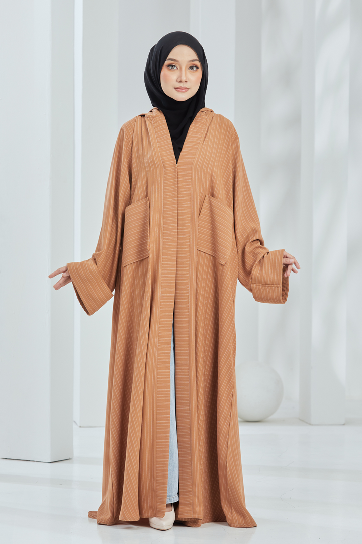 Helwa Teracotta Stripes Hoodie Abaya