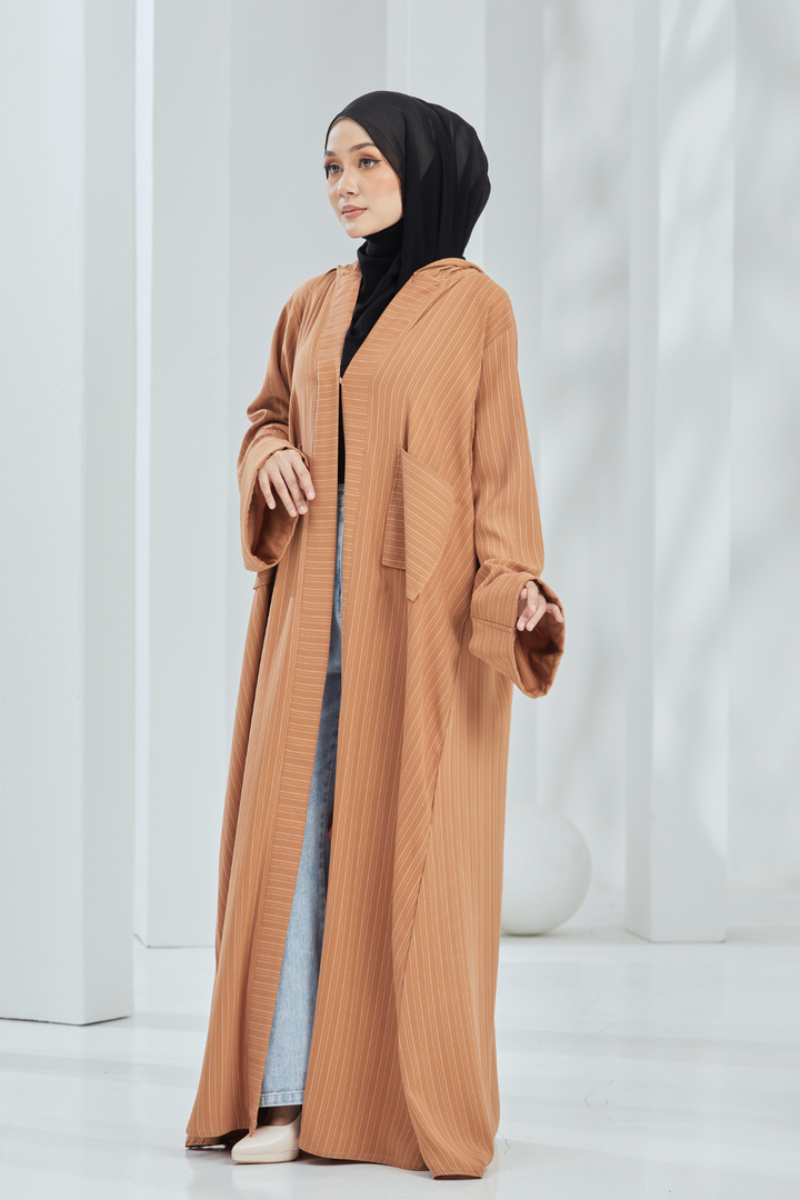 Helwa Teracotta Stripes Hoodie Abaya