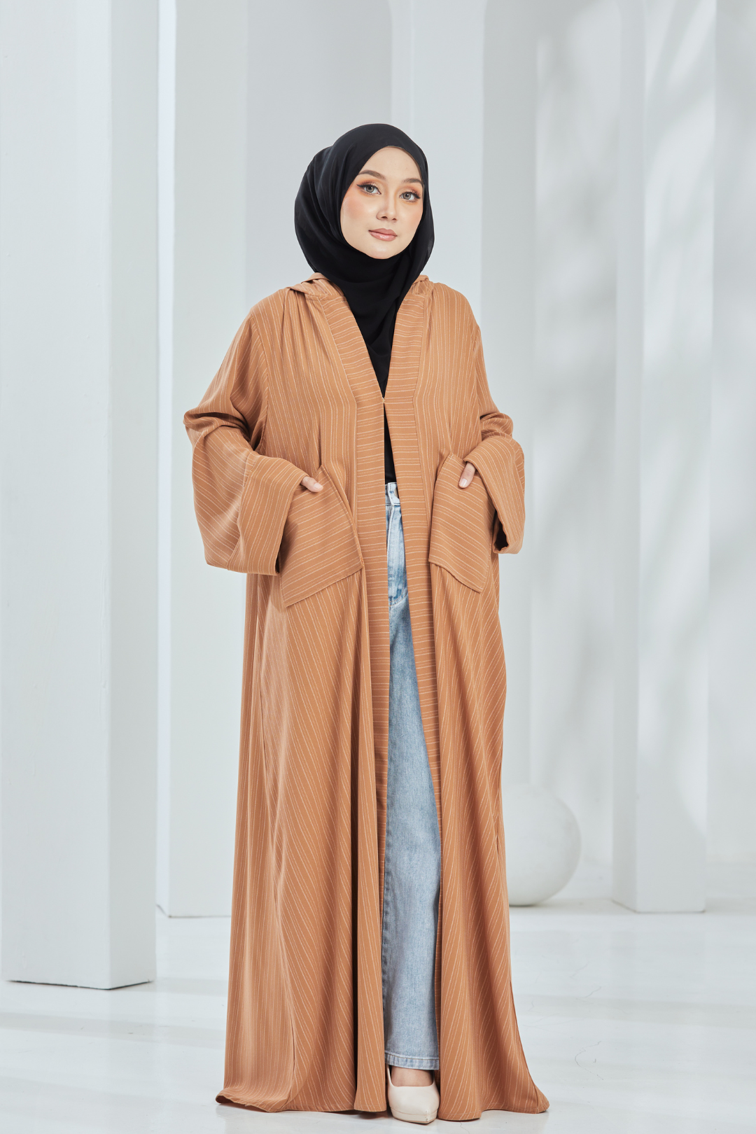 Helwa Teracotta Stripes Hoodie Abaya