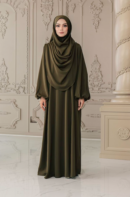 Warda Khimar Umrah Set in Olive