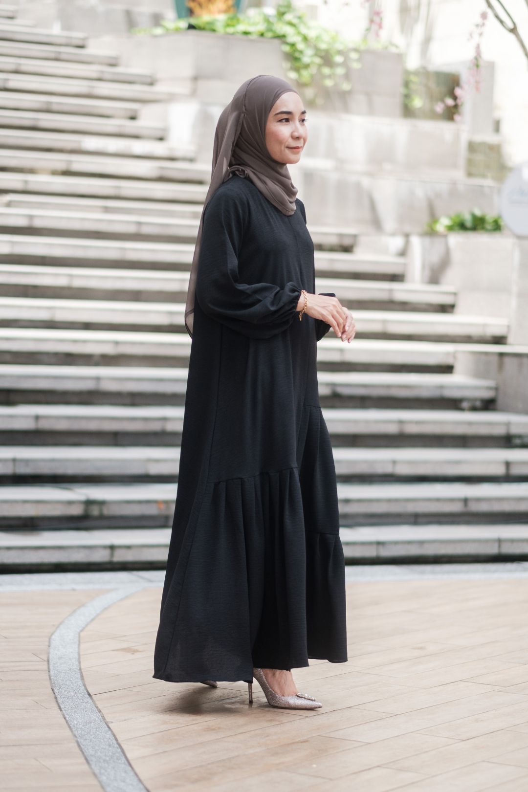 Joud Tiered Abaya in Black