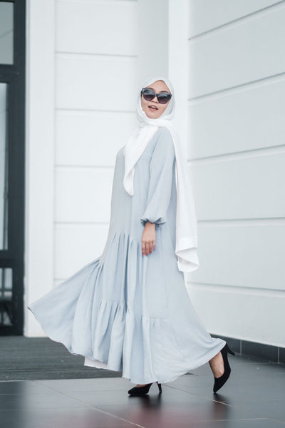 Joud Tiered Abaya in Light Blue