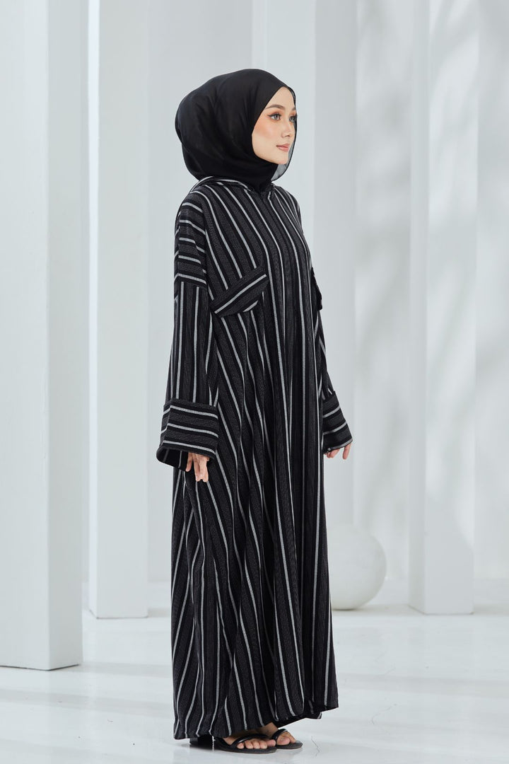 Deena Black Striped Hoodie Abaya