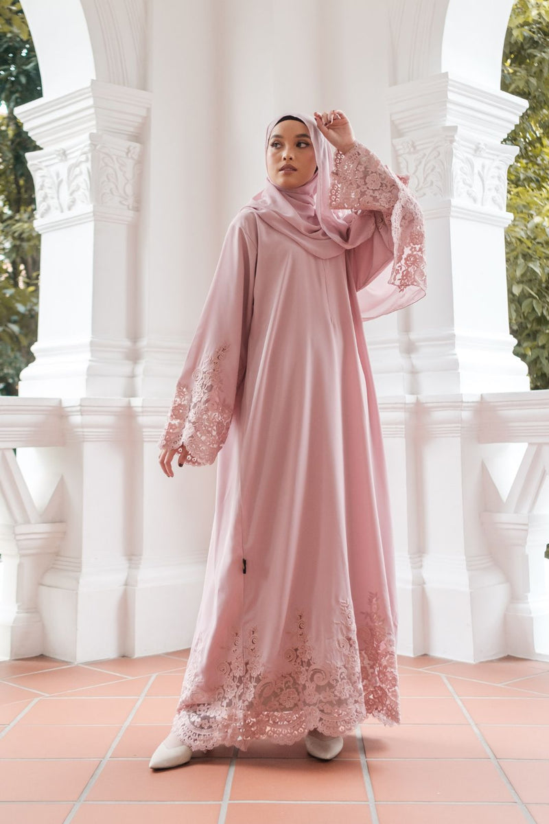 Singapore Muslimah wearing Dubai nidha lace abaya and hijab