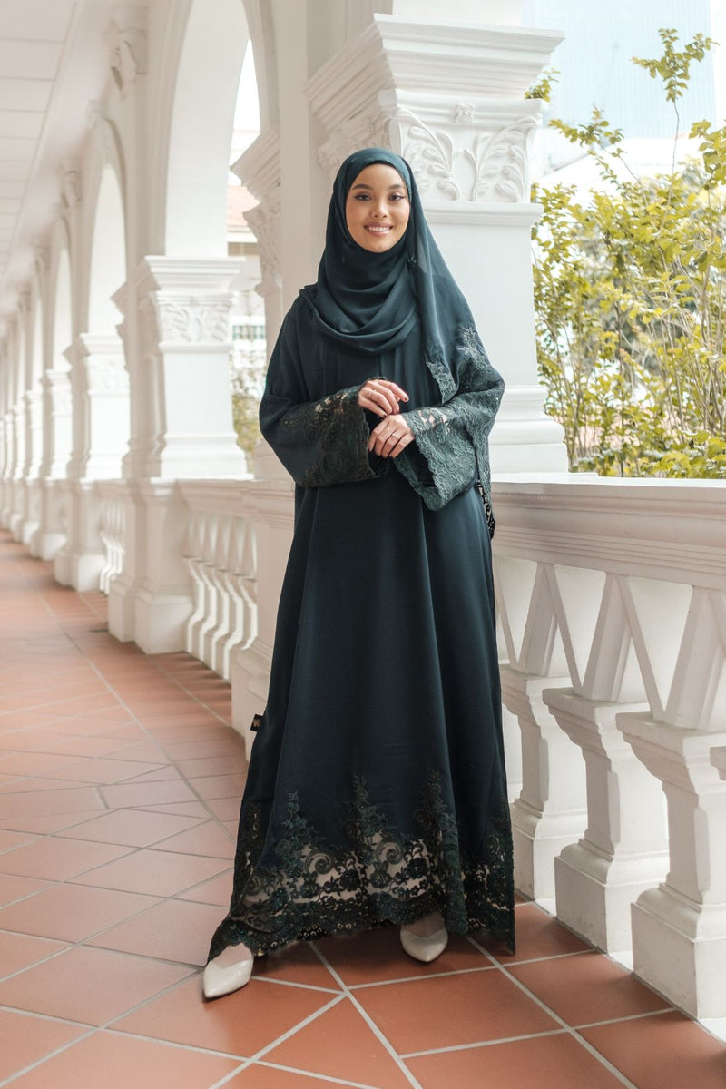 Singapore Muslimah wearing Dubai nidha lace abaya and hijab