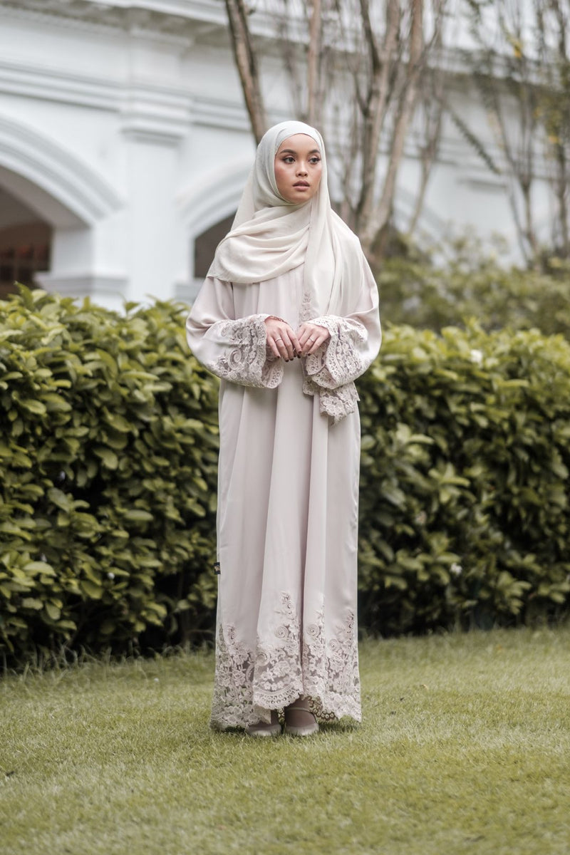 Singapore Muslimah wearing Dubai nidha lace abaya and hijab